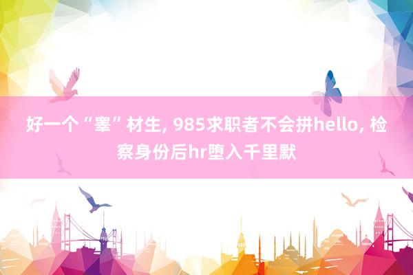 好一个“睾”材生, 985求职者不会拼hello, 检察身份后hr堕入千里默